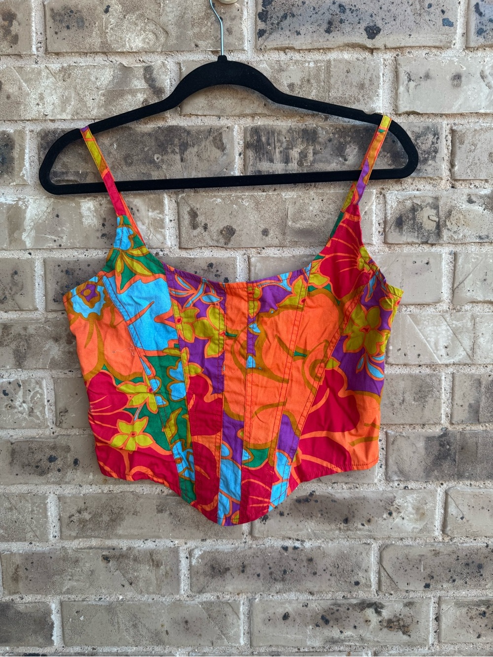 Olivaceous Daphne Vibrant Tropical Floral Bustier Crop Top